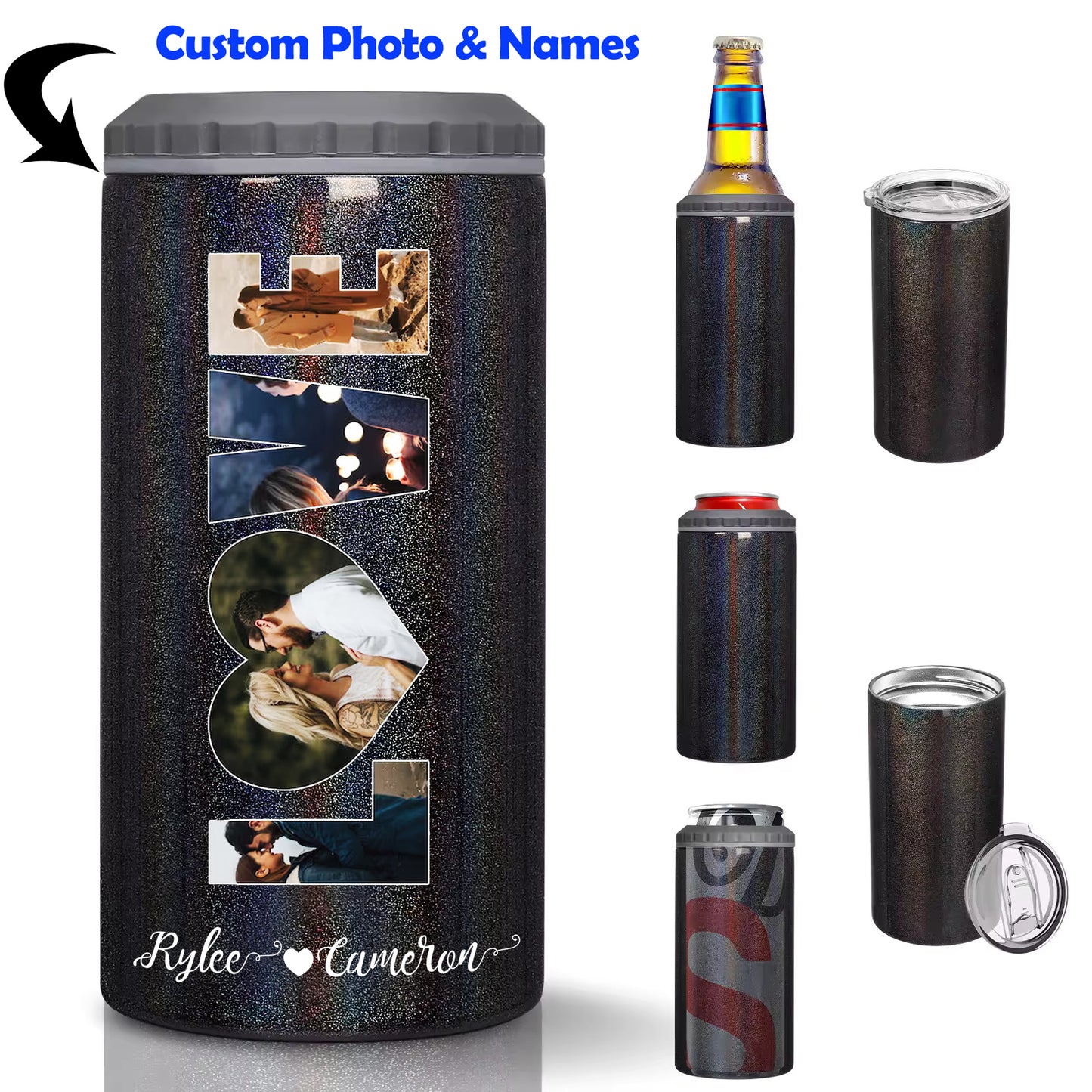 Gullei™ Couples Photos Collage Beverage Bottle Can Cooler