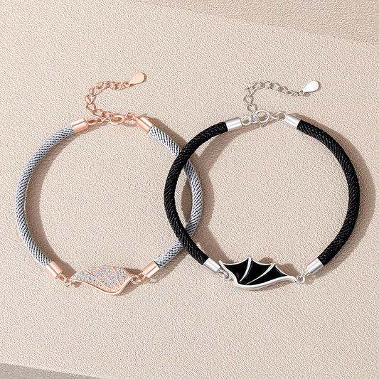 Engraved Angel Wings Couple Bracelets Set