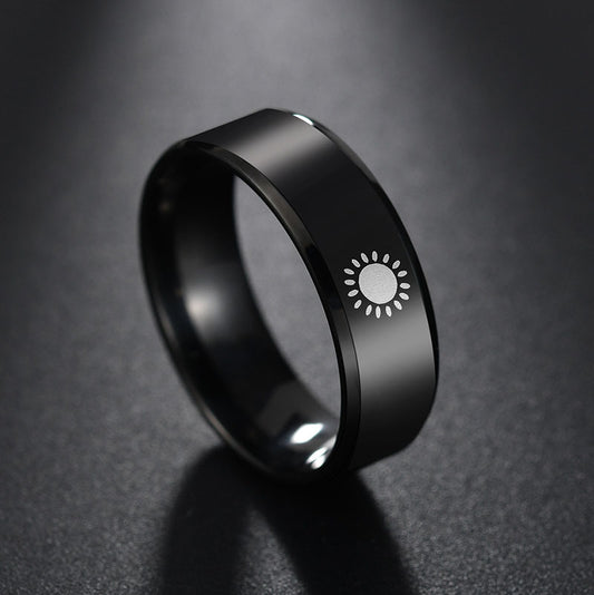 Engraved Sun and Moon Promise Rings Set for 2