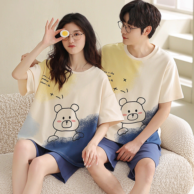 Matching Short Sleeves Shorts Sleepwear Set for Couples