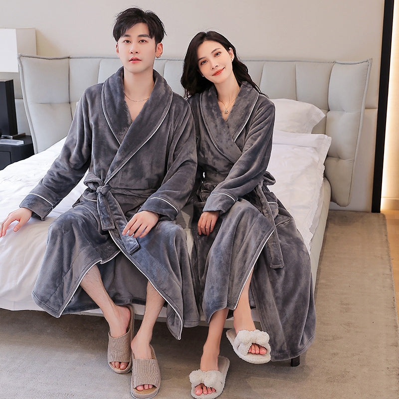 2-Piece Thickened Flannel Long Robes for Couples