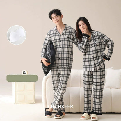 Classic Plaid Natural Cotton Couple Pajamas