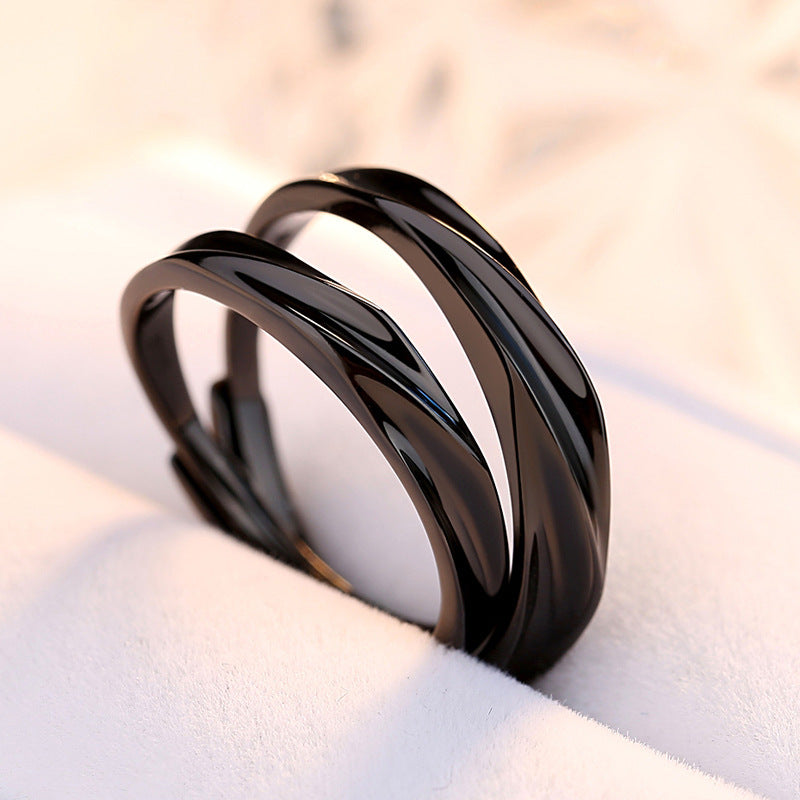 Personalized Black Mobius Rings Set for 2