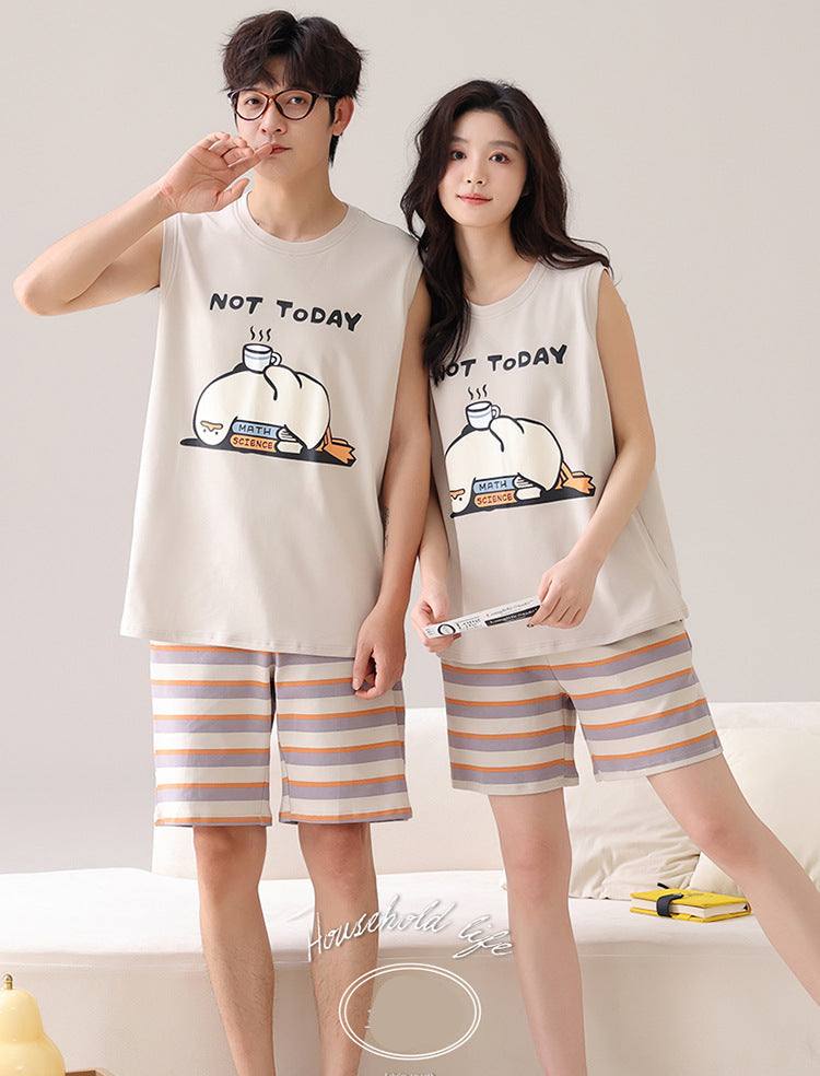 Cute Matching Summer Couple Pajamas - Short-sleeve 100% Cotton