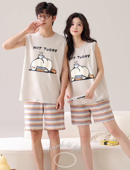 Cute Matching Summer Couple Pajamas - Short-sleeve 100% Cotton