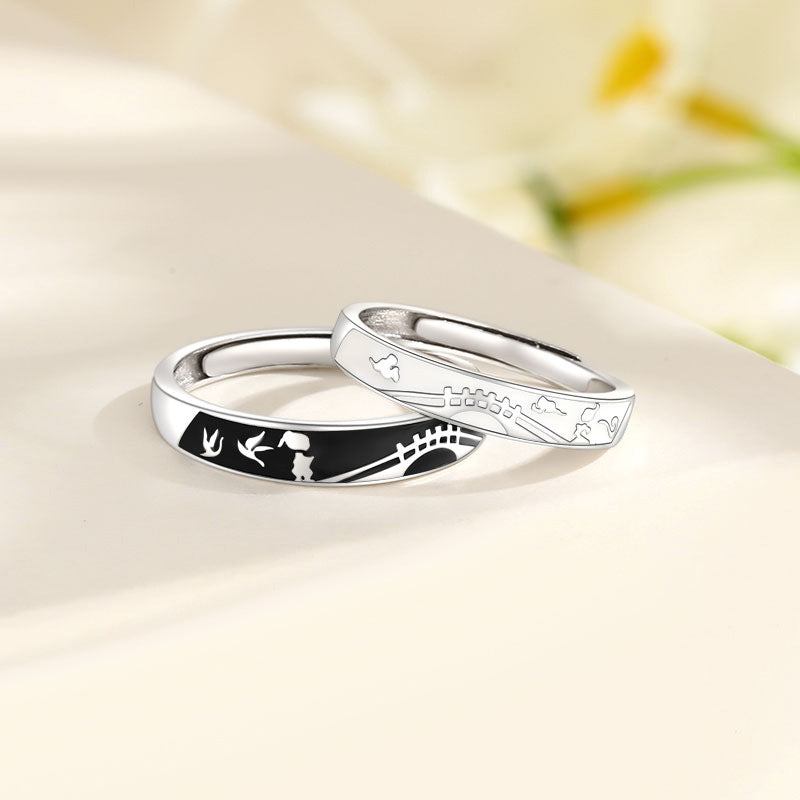 Engravable Bridge Love Promise Rings for Couples