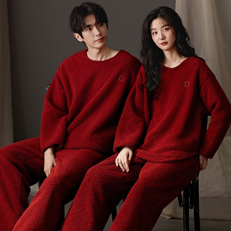 4-Piece Flannel Red Xmas Pajamas for Couples