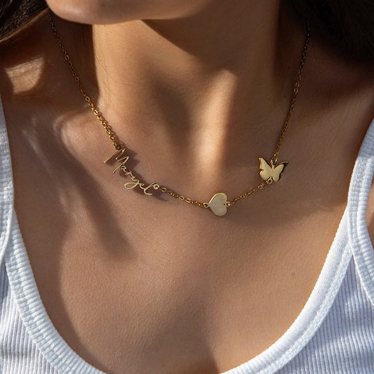Heart Butterfly Charms Personal Name Necklace