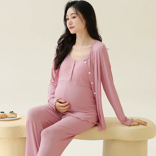 Gullei™ 3-Piece Cotton Maternity & Nursing Pajama Set with Robe