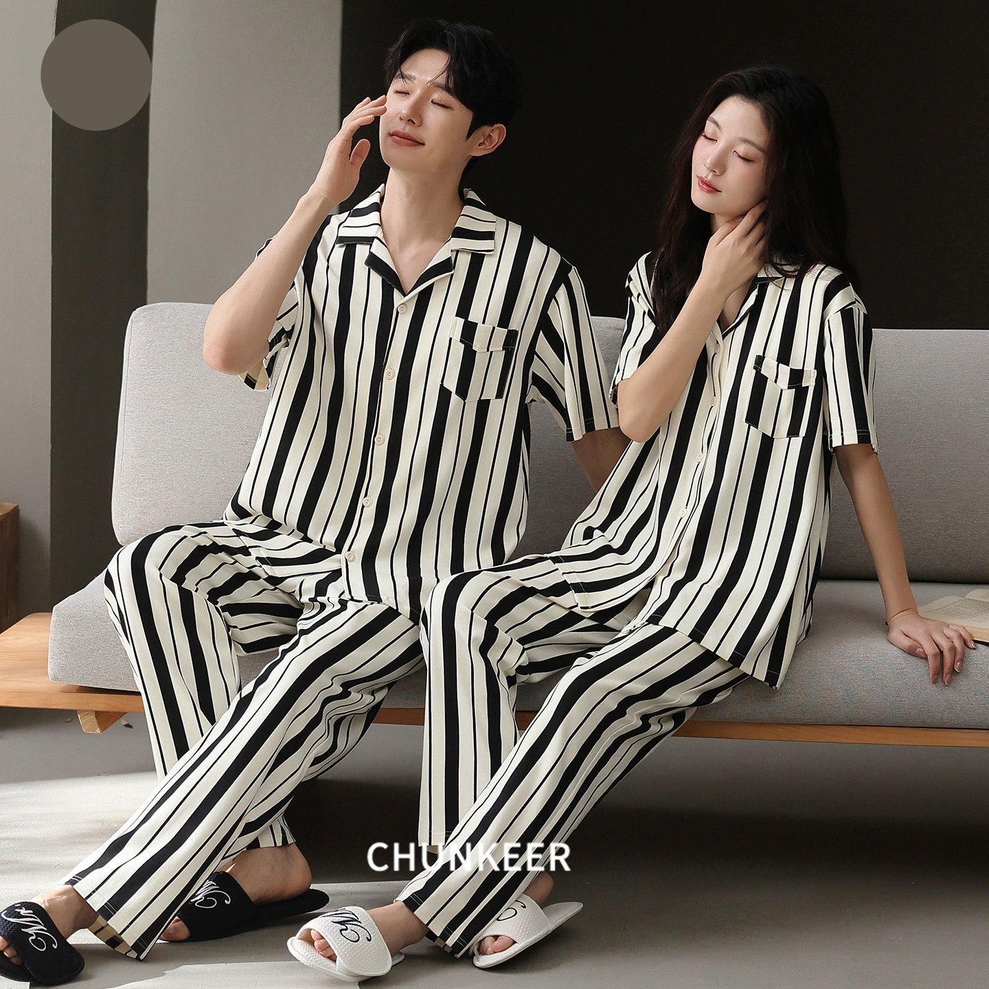 Classic Vertical Stripe Cotton Couple Pajamas