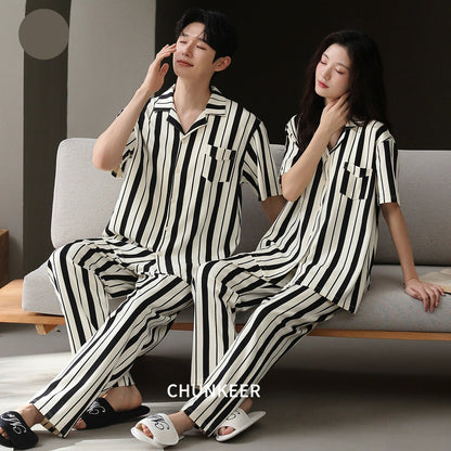 Classic Vertical Stripe Cotton Couple Pajamas