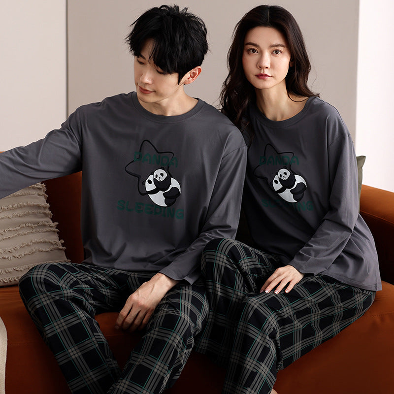 Matching Couple Pajamas Set – 100% Cotton Panda Print with Plaid Pants