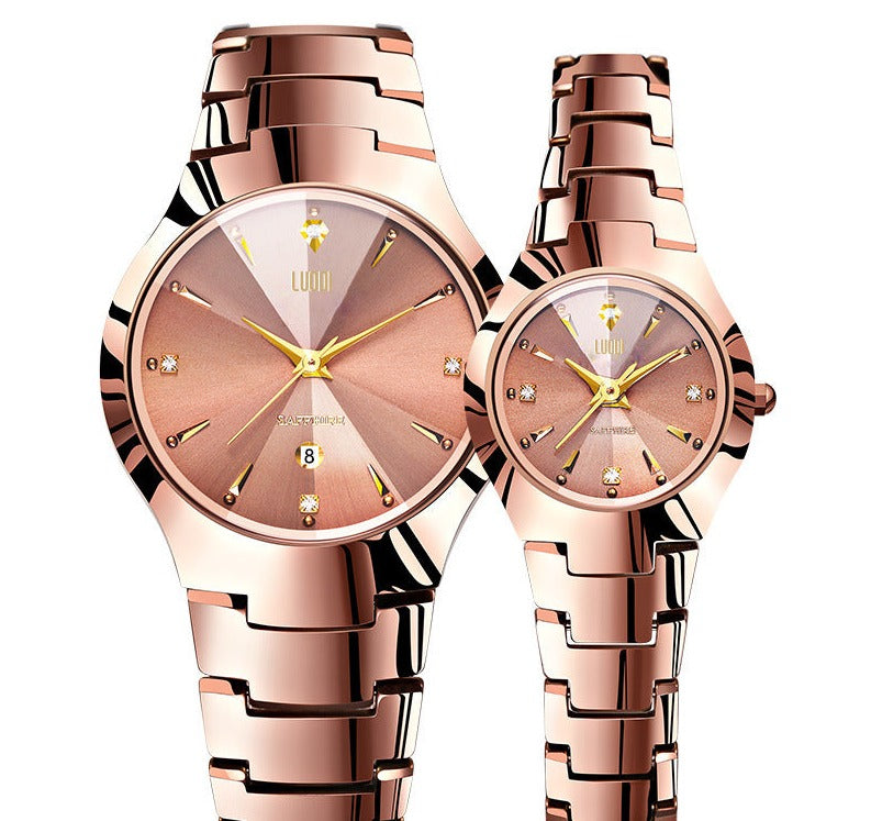 Matching Tungsten Steel Quartz Watch Set for Couples