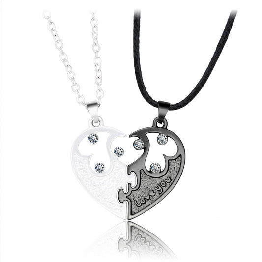 Engravable Half Hearts Interlocking Couple Necklaces Set