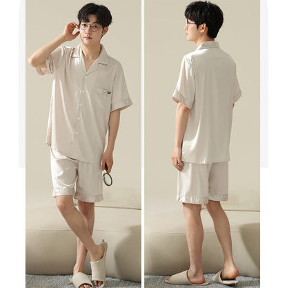 Silky Satin Couple Pajamas - Cool Short Sleeve Luxury Set
