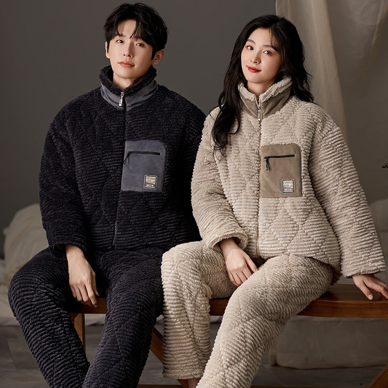 Ribbed Fleece Quilted Couple Pajama Set – Warm & Cozy Winter Loungewear