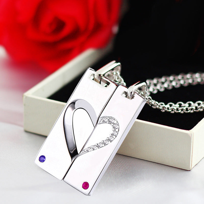 Engraved Half Hearts Relationship Necklaces Set for 2