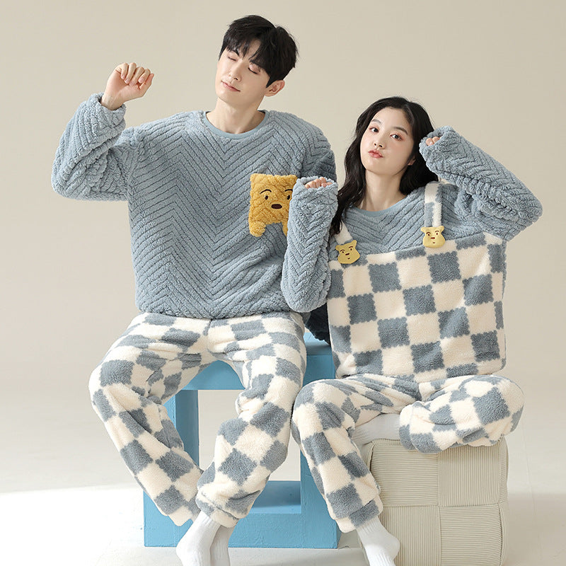 Couple Matching Bear Fleece Pajamas Set