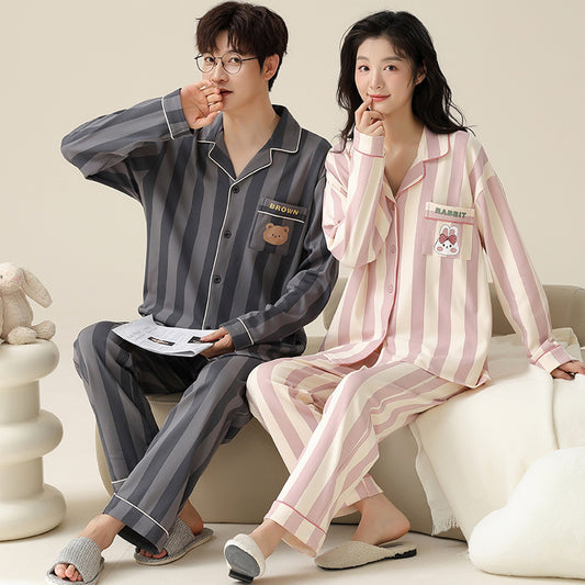 4-Piece Bear Rabbit Print Couples Pajamas Set 100% Cotton