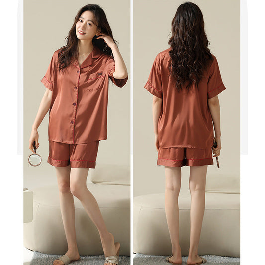 Silky Satin Couple Pajamas - Cool Short Sleeve Luxury Set
