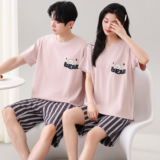 Bear Hug Summer: Cute Cotton Matching Couple Pajamas