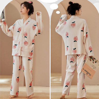Peach Pattern Ladies Loungewear Pajamas Set
