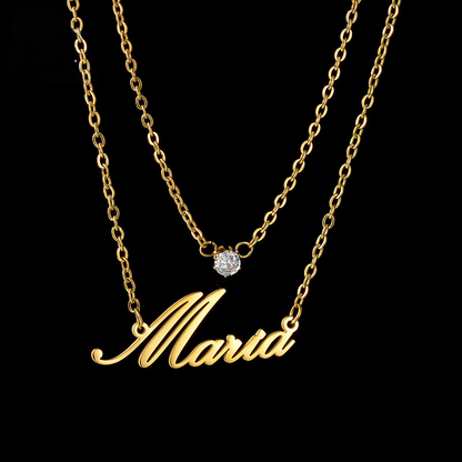 Double Chain Personal Name Birthstone Necklace