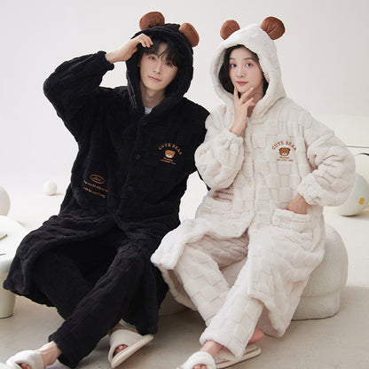 4-Piece Ultra Warm Bear Matching Hoodie Pajamas