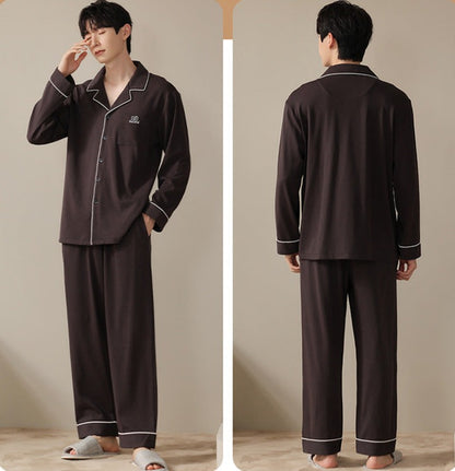 Couple Pure Cotton Long Sleeves Pajamas Set