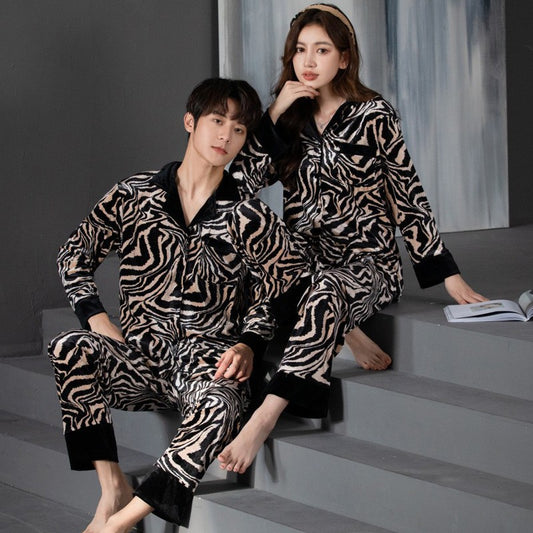 Bold Fashionable Couple Pajamas – Flannel Zebra Print Luxury Sleepwear Set by Gullei