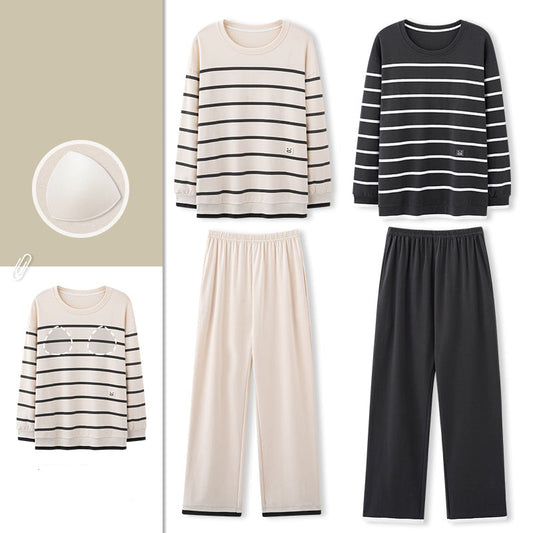 Matching Couple Pajamas Set – 100% Cotton Minimalist Striped Loungewear