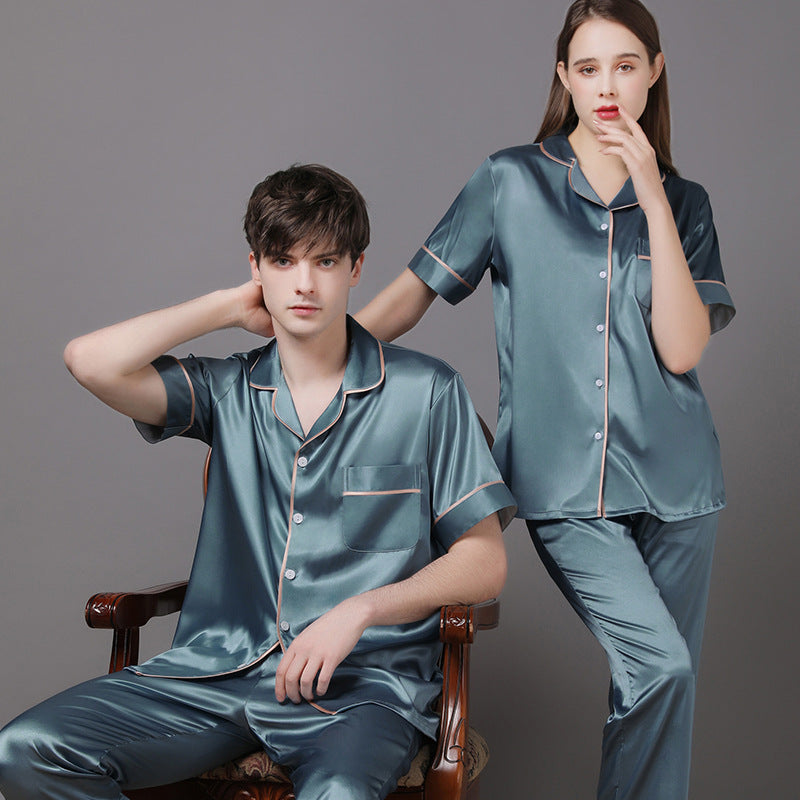 Matching Short Sleeves Silk Pajamas for Couples