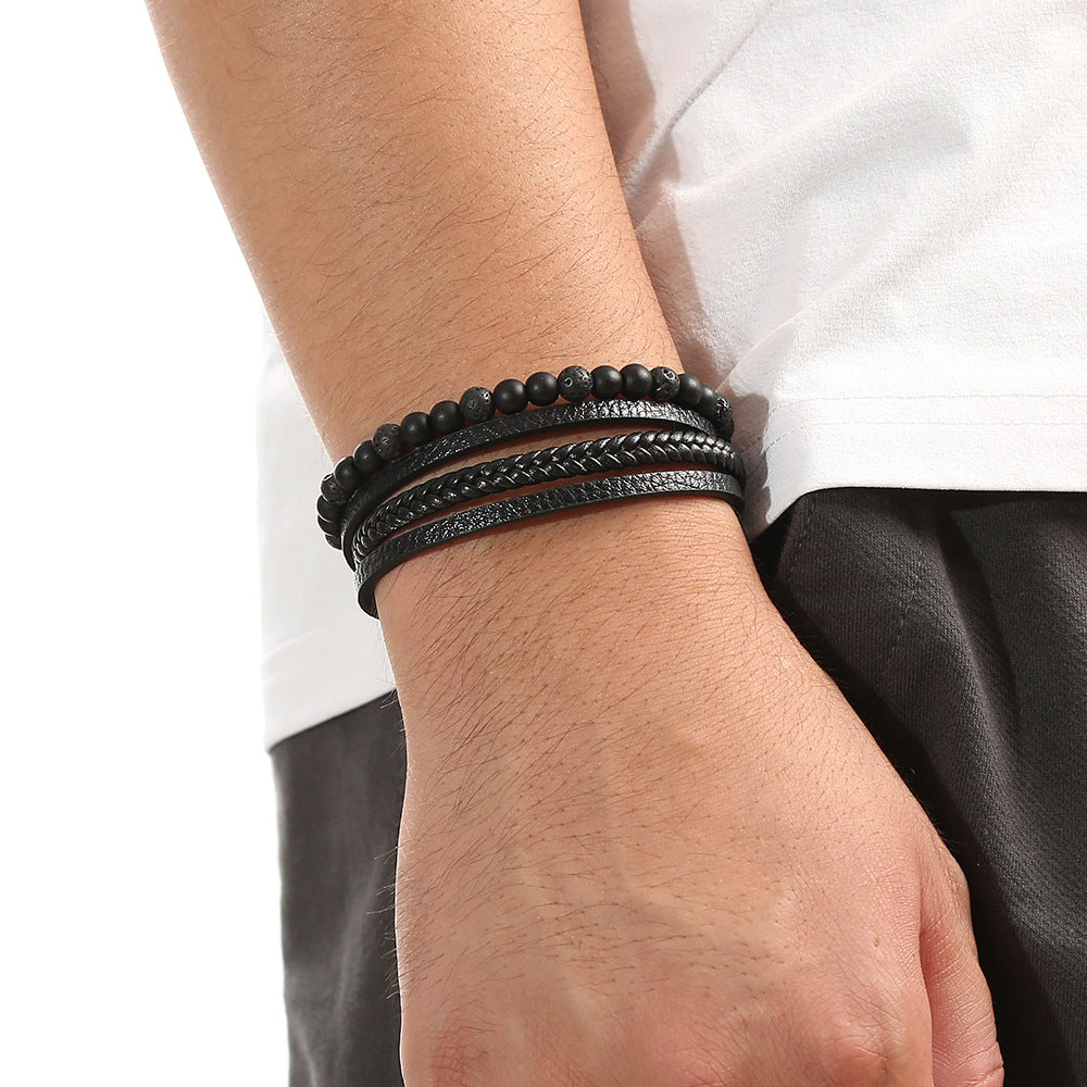 Obsidian Beaded Mens Fashion Bracelet 21cm