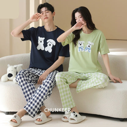 Cute Dog Graphic & Checkered Couple Lounge Set
