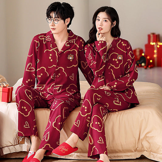 Bear Print Couples 4-Piece Pajamas Set 100% Cotton