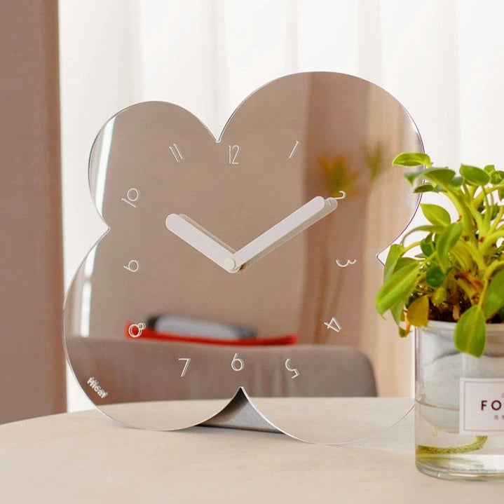 Real Mirror Flower Shaped Silent Table Clock