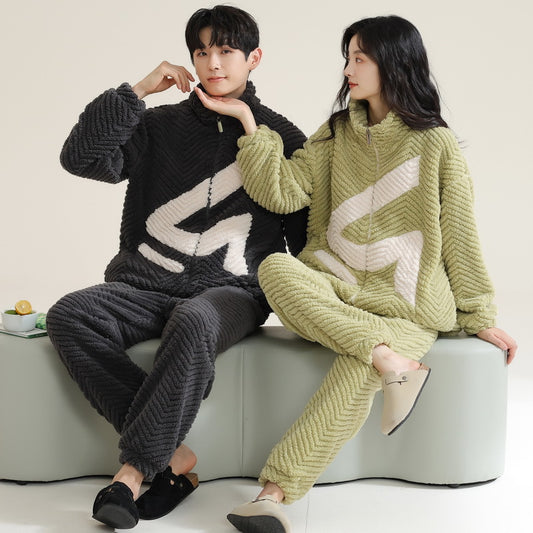 Couple Matching Warm Sleepwear Pajamas Pure Flannel