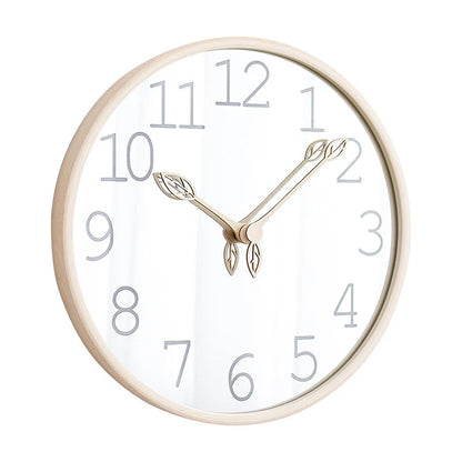 Nordic Mirror Silent Wall Clock – Solid Wood, 12"