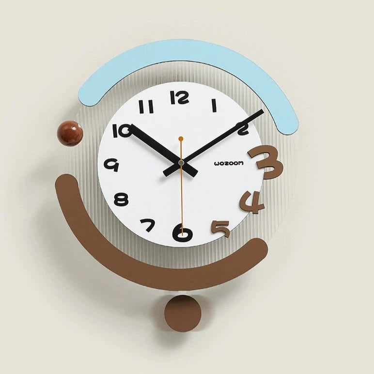 Modern 3D Pendulum Analog Silent Wall Clock Light Blue