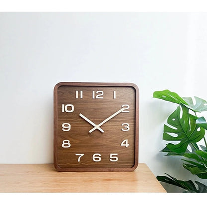 Retro Square Shaped Analog Wall Clock - Walnut Wood Made