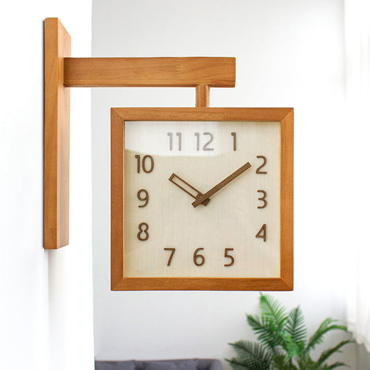 Wall Corner Two-Sided Wooden Analogue Wall Clock