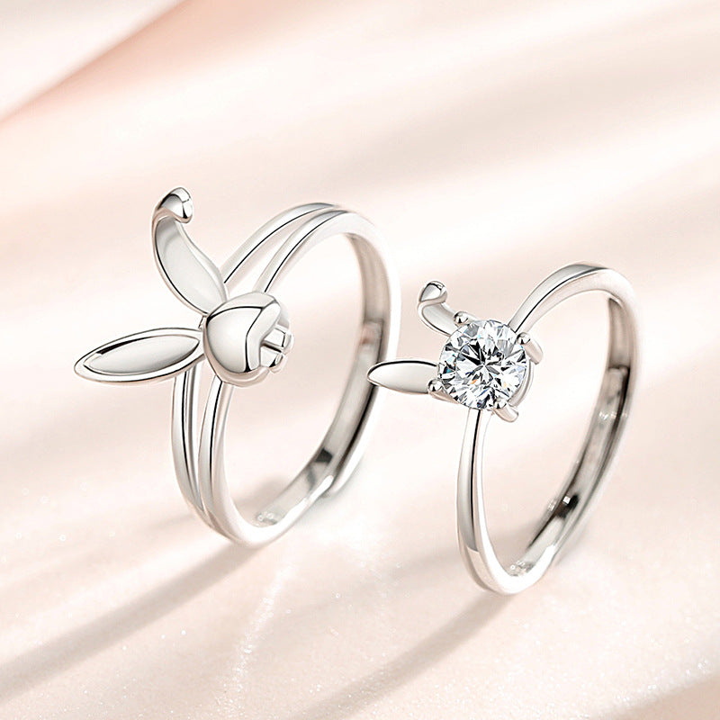 Engravable Cute Bunny Rings Set for Couples