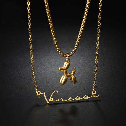 Balloon Dog Double Chain Name Necklace