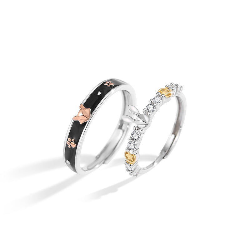 Matching Fox and Rabbit Romantic Rings Set for Two