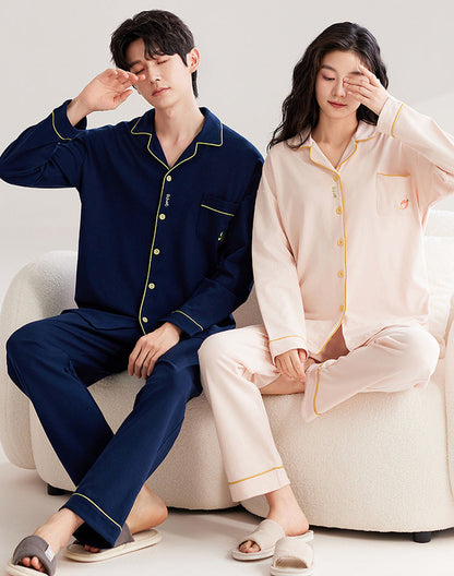 Classic Minimalist Contrast Piping Couple Pajama Set