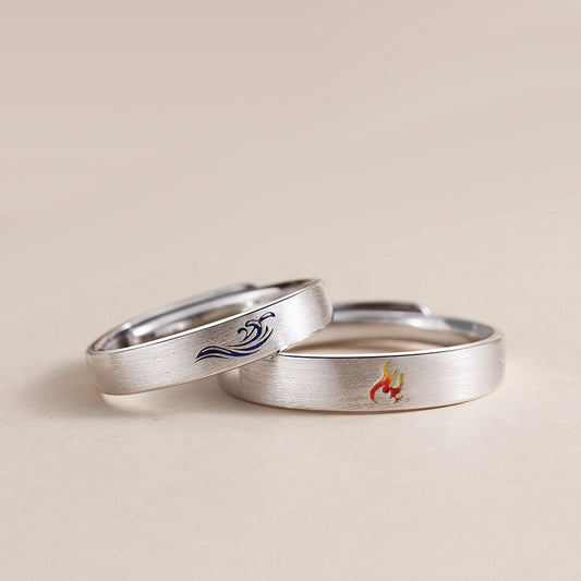 Fire and Water Matching Wedding Bands for Two