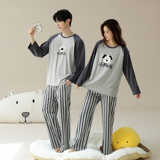 4-Piece Striped Puppy Cozy PJs Set for Couples