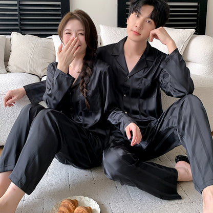 Modern Luxury Faux Silk Couple Pajamas – Minimalist Chic & Elegant