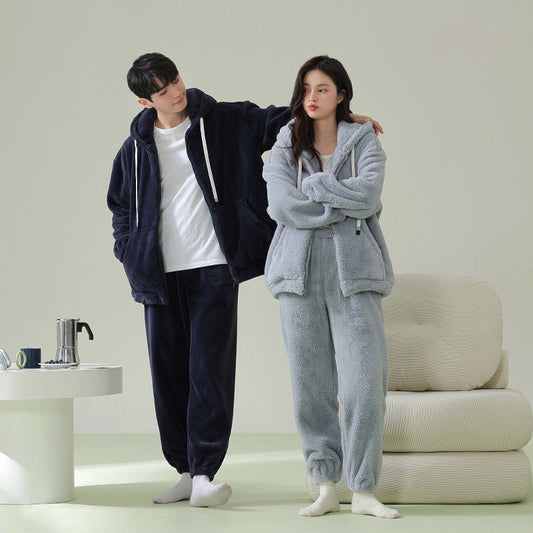 4-Piece Warm Hoodie Matching Pajamas Set for Couples