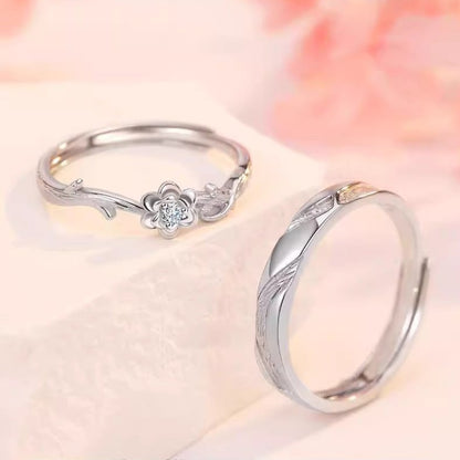 Engravable Floral Romantic Rings Set for Couples